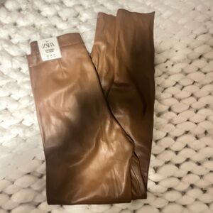 Zara Tan Faux Leather Trousers